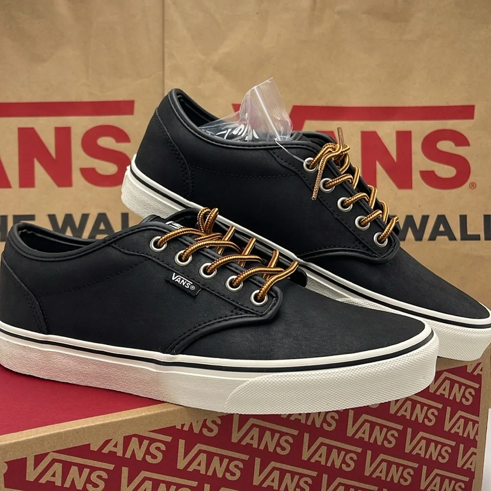Vans Men’s Black Sneakers Classic Low-Top Design Atwood (Leather)BIck/Mrshmllow - Picture 7 of 16